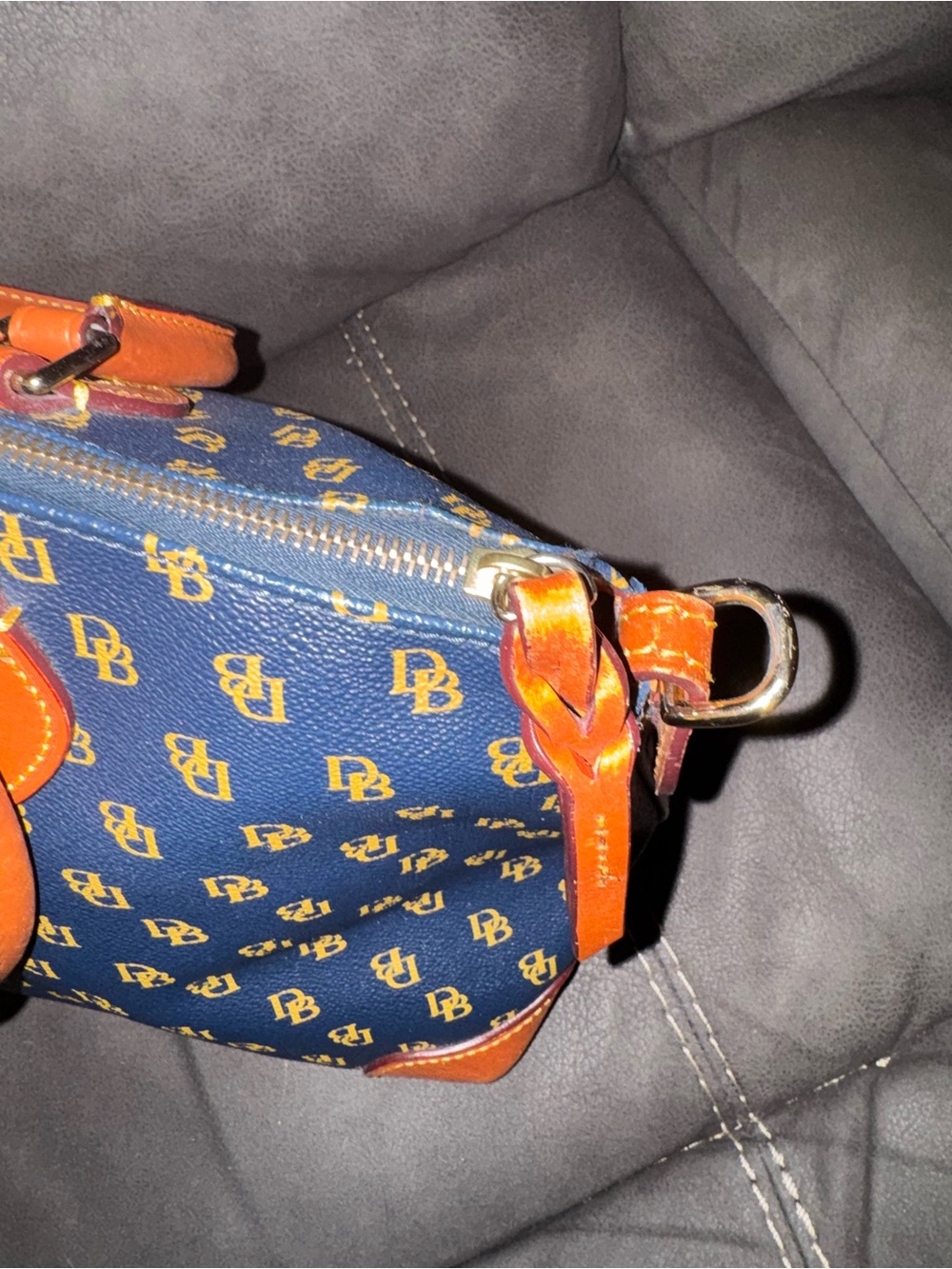 Dooney & Bourke Navy Logo Dome Satchel with Brown Trim - Picture 5 of 16